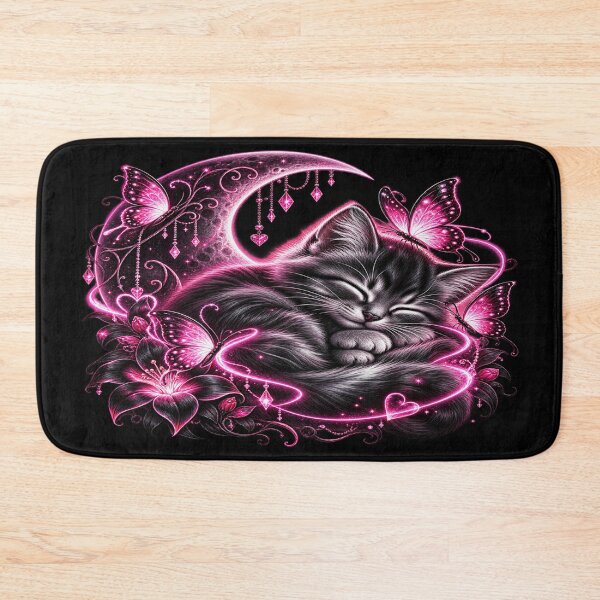 Item preview, Mystical Neon Cat – Magical Moon and Butterflies designed and sold by TroviTutto.