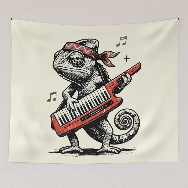 Item preview, Chameleon Playing Keytar Retro Music Bandana Art designed and sold by Amir Faysal.