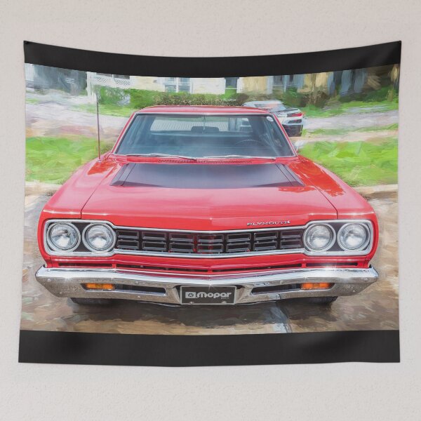 Item preview, 1968 Red Plymouth Satellite Sports Coupe Road Runner Muscle Car Art  designed and sold by RichFrancoCars.