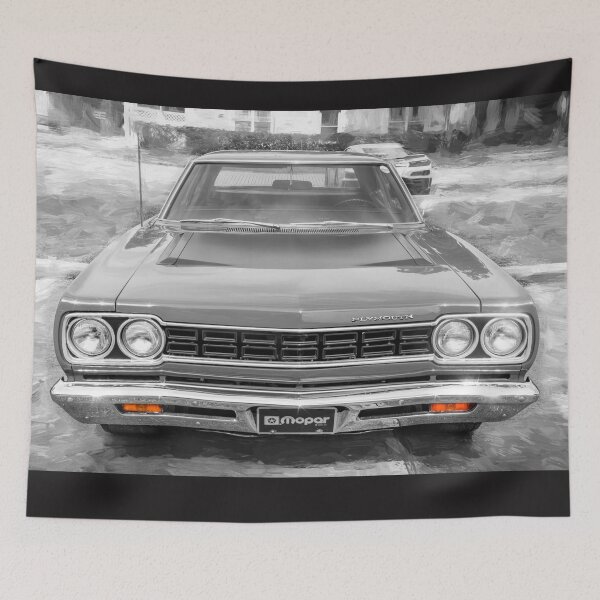 Item preview, 1968 Red Plymouth Satellite Sports Coupe Road Runner Muscle Car Art  designed and sold by RichFrancoCars.