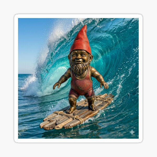 Item preview, Gnome Surfing Art Print – Surfer Gift, Poland Travel Decor designed and sold by Purrfecta.