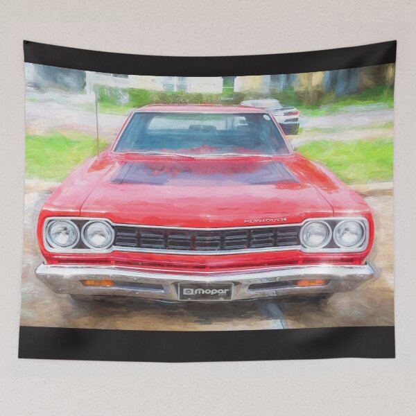 Item preview, 1968 Red Plymouth Satellite Sports Coupe Road Runner Muscle Car Art  designed and sold by RichFrancoCars.