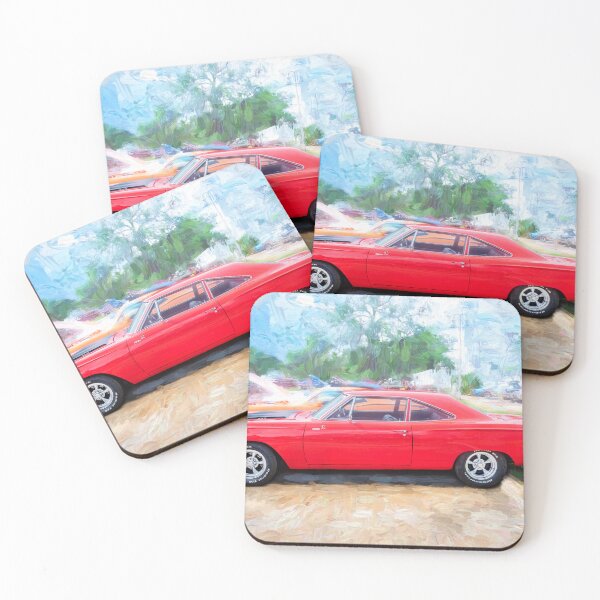 Item preview,  1968 Red Plymouth Satellite Sports Coupe Road Runner Muscle Car Art  designed and sold by RichFrancoCars.