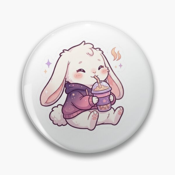 Item preview, Cute Chibi Bunny Drinking Coffee in Purple Hoodie designed and sold by DreamArtis.