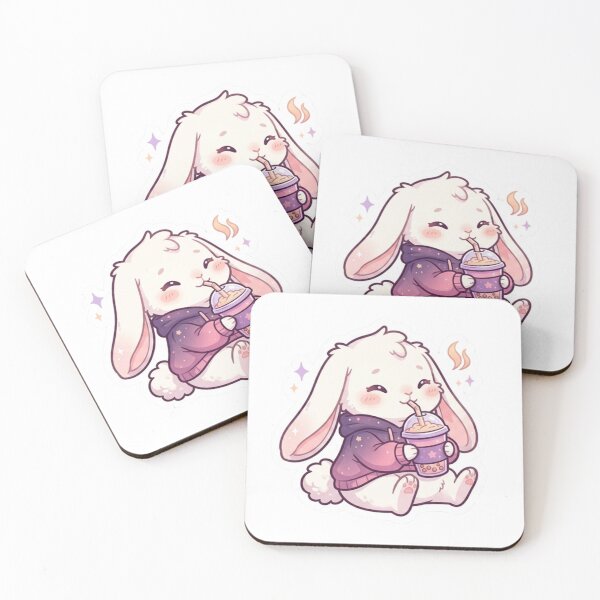 Item preview, Cute Chibi Bunny Drinking Coffee in Purple Hoodie designed and sold by DreamArtis.