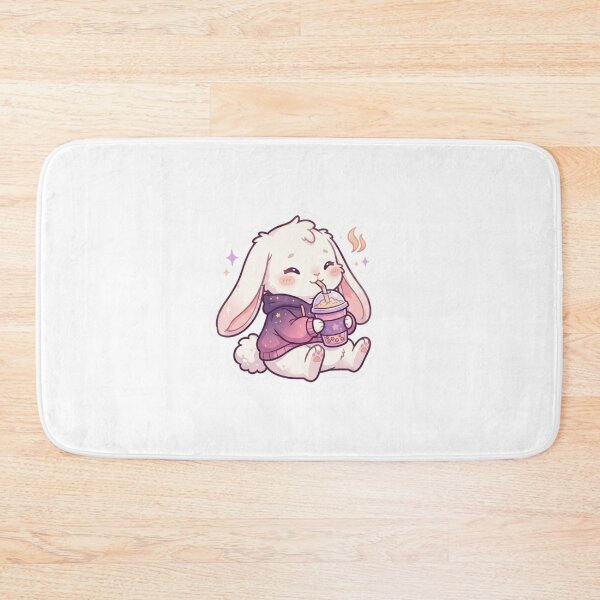 Item preview, Cute Chibi Bunny Drinking Coffee in Purple Hoodie designed and sold by DreamArtis.