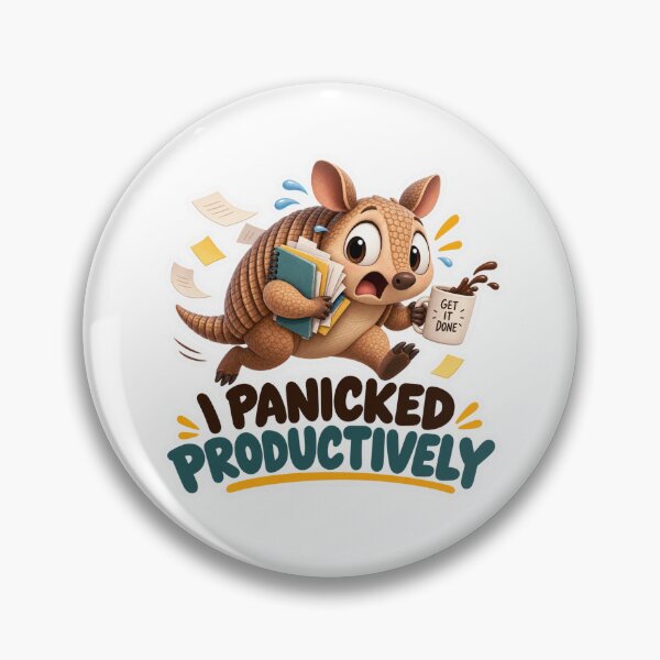 Item preview, I Panicked Productively – Funny Armadillo Productivity Humor Sticker designed and sold by biomood.