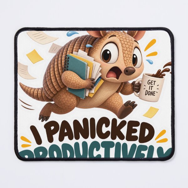 Item preview, I Panicked Productively – Funny Armadillo Productivity Humor Sticker designed and sold by biomood.