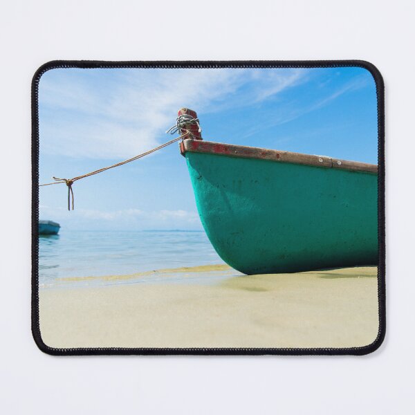 Item preview, Peaceful Coastal Scene with a Turquoise Wooden Fishing Boat Beached on Golden Sand designed and sold by ThaCriações.