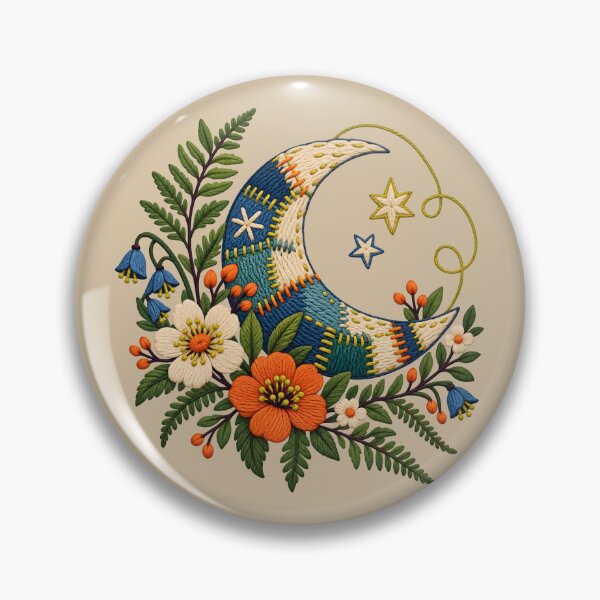 Item preview, Embroidered Crescent Garden – Visible Mending Moon designed and sold by VioVibe.