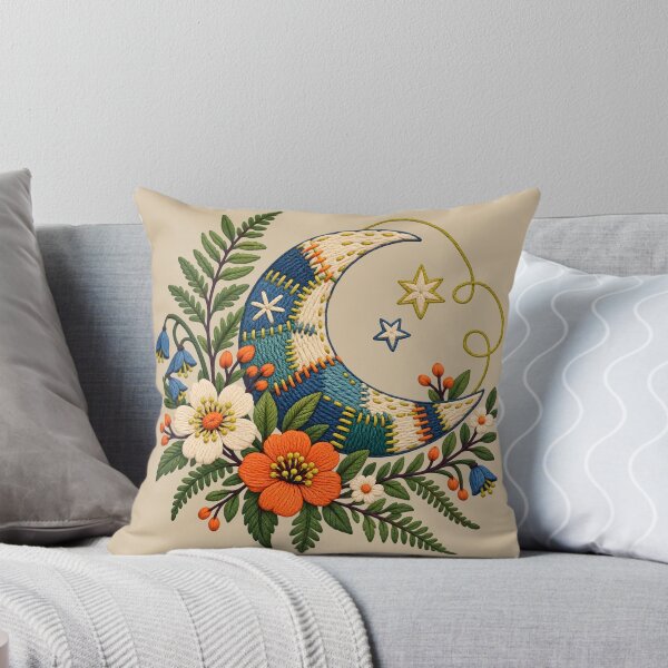 Item preview, Embroidered Crescent Garden – Visible Mending Moon designed and sold by VioVibe.