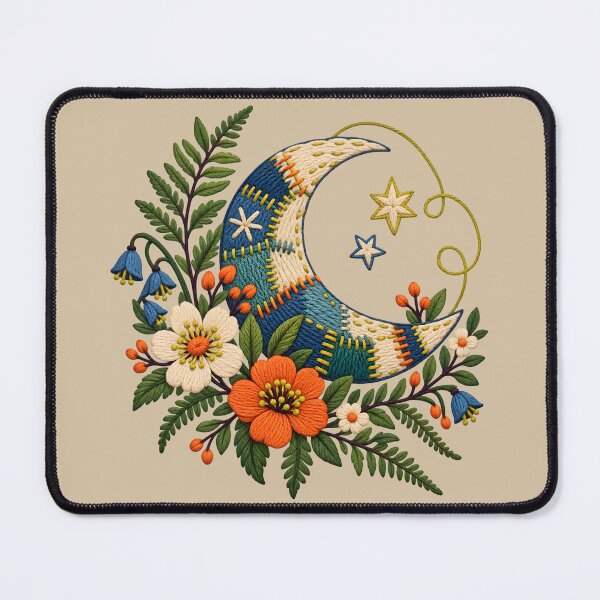 Item preview, Embroidered Crescent Garden – Visible Mending Moon designed and sold by VioVibe.