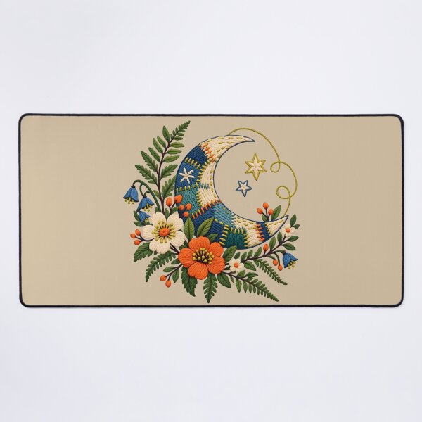 Item preview, Embroidered Crescent Garden – Visible Mending Moon designed and sold by VioVibe.