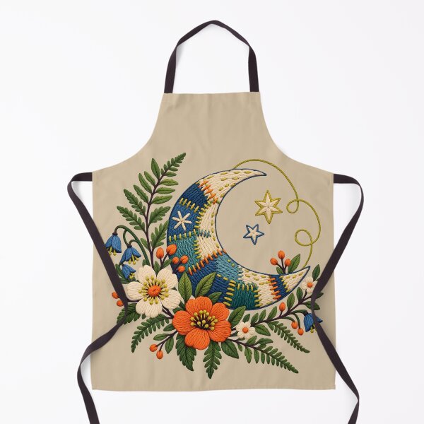 Item preview, Embroidered Crescent Garden – Visible Mending Moon designed and sold by VioVibe.
