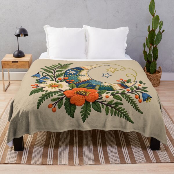Item preview, Embroidered Crescent Garden – Visible Mending Moon designed and sold by VioVibe.