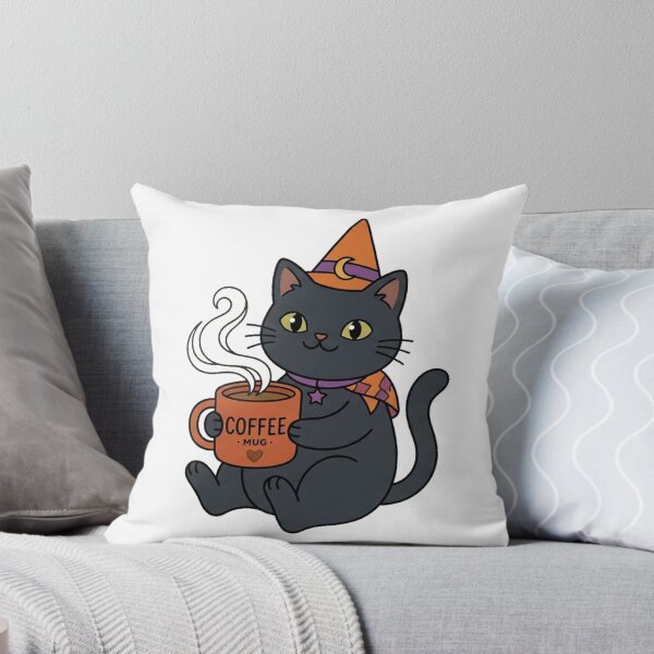 Item preview, Cute Skeleton Cat Drinking Coffee Fall Sticker designed and sold by So Golden Shop.