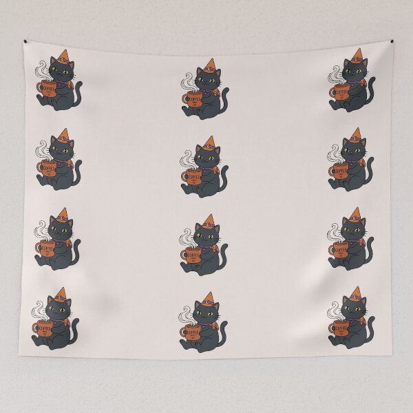 Item preview, Cute Skeleton Cat Drinking Coffee Fall Sticker designed and sold by So Golden Shop.