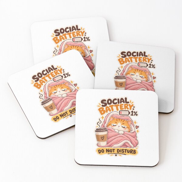 Item preview, Social Battery 1% – Funny Cozy Cat Do Not Disturb designed and sold by Purr & Pixel Studio.
