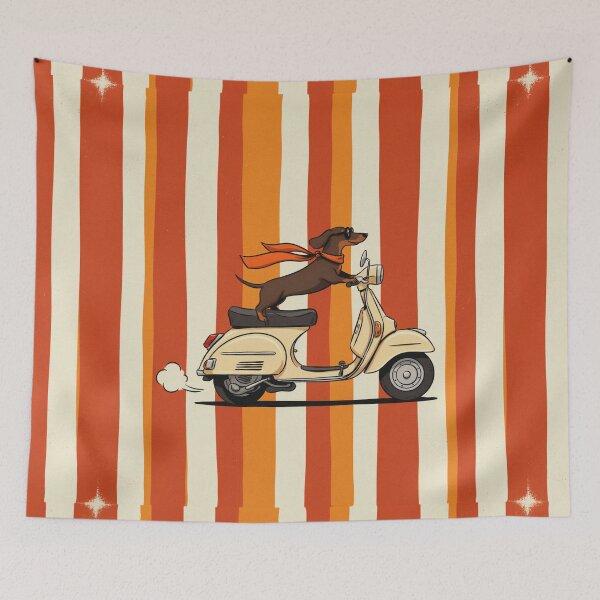 Item preview, Retro Dachshund Scooter Adventure – Vintage Dog Rider designed and sold by Petsthetic.