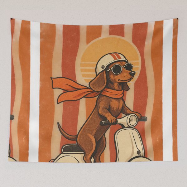 Item preview, Retro Dachshund Scooter Adventure – Vintage Dog Rider designed and sold by Petsthetic.