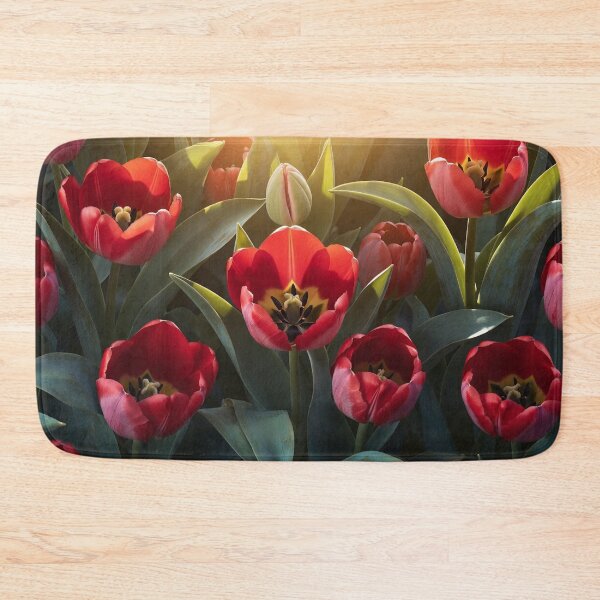 Item preview, Dramatic Red Tulips In Garden Spring Floral Art designed and sold by IntelliMindDesigns.