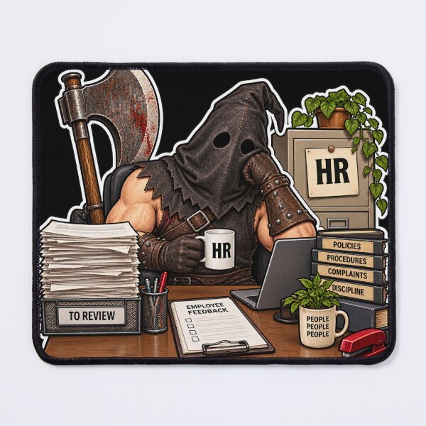 Item preview, Medieval executioner filling out HR paperwork designed and sold by WilAugusta.