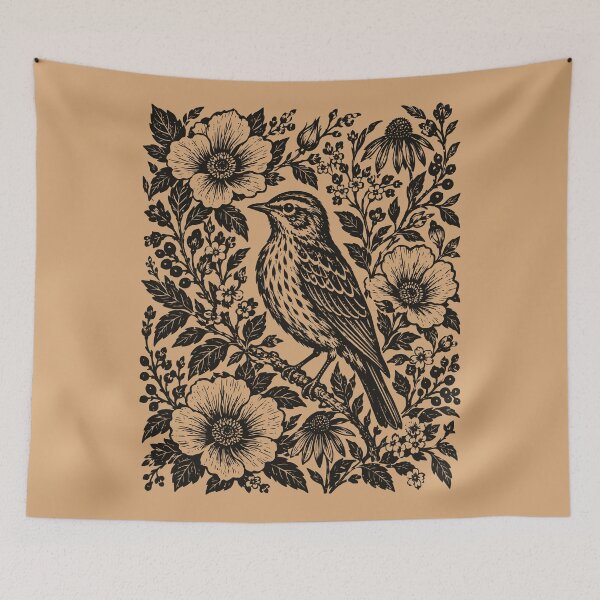 Item preview, Meadow Pipit Vintage Floral Bird Coronaria flowers designed and sold by Y-Vibes.