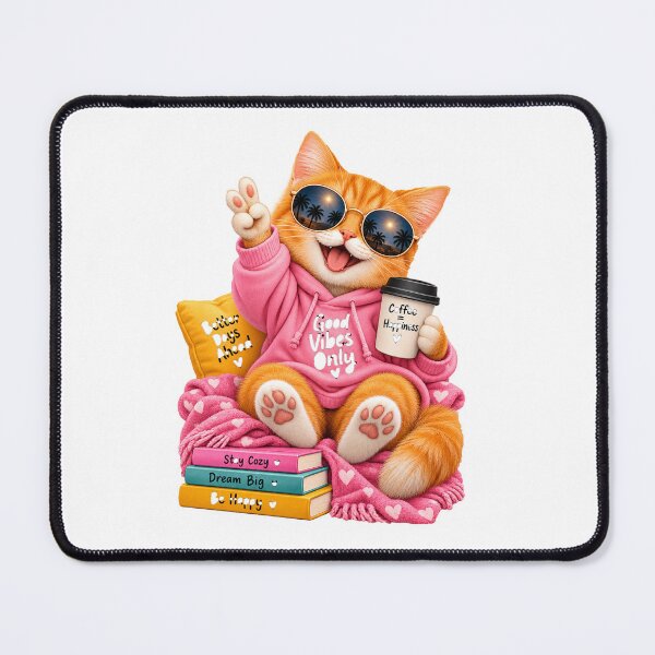 Item preview, Good Vibes Only Cat – Happy Cozy Cat with Coffee designed and sold by Purr & Pixel Studio.