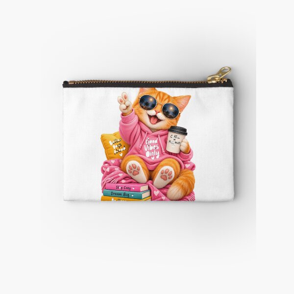 Item preview, Good Vibes Only Cat – Happy Cozy Cat with Coffee designed and sold by Purr & Pixel Studio.