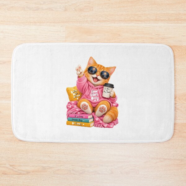 Item preview, Good Vibes Only Cat – Happy Cozy Cat with Coffee designed and sold by Purr & Pixel Studio.