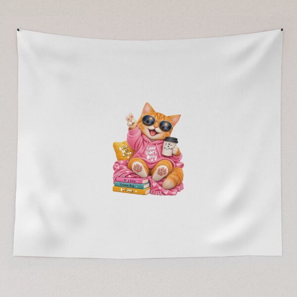 Item preview, Good Vibes Only Cat – Happy Cozy Cat with Coffee designed and sold by Purr & Pixel Studio.