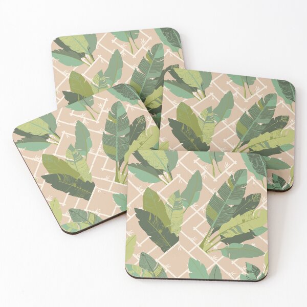 Item preview, Banana Leaf Chinoiserie Bamboo Lattice in Green and Neutral Beige designed and sold by YesterdayColl.