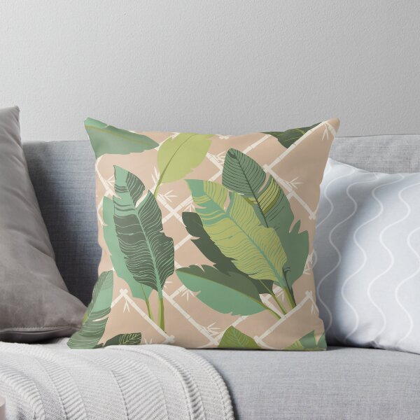 Item preview, Banana Leaf Chinoiserie Bamboo Lattice in Green and Neutral Beige designed and sold by YesterdayColl.