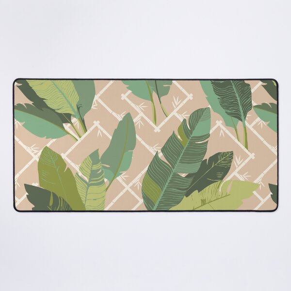 Item preview, Banana Leaf Chinoiserie Bamboo Lattice in Green and Neutral Beige designed and sold by YesterdayColl.