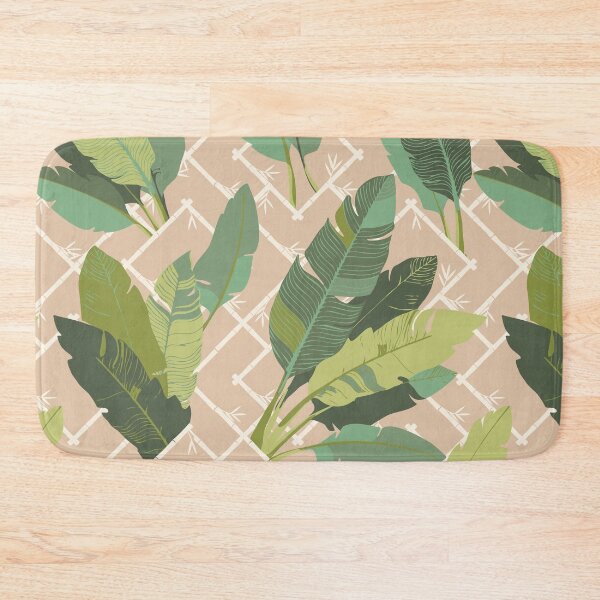 Item preview, Banana Leaf Chinoiserie Bamboo Lattice in Green and Neutral Beige designed and sold by YesterdayColl.
