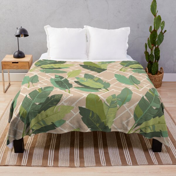Item preview, Banana Leaf Chinoiserie Bamboo Lattice in Green and Neutral Beige designed and sold by YesterdayColl.