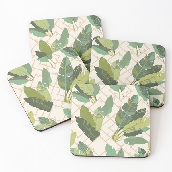 Item preview, Banana Leaf Chinoiserie Bamboo Lattice in Green and Meringue Cream designed and sold by YesterdayColl.