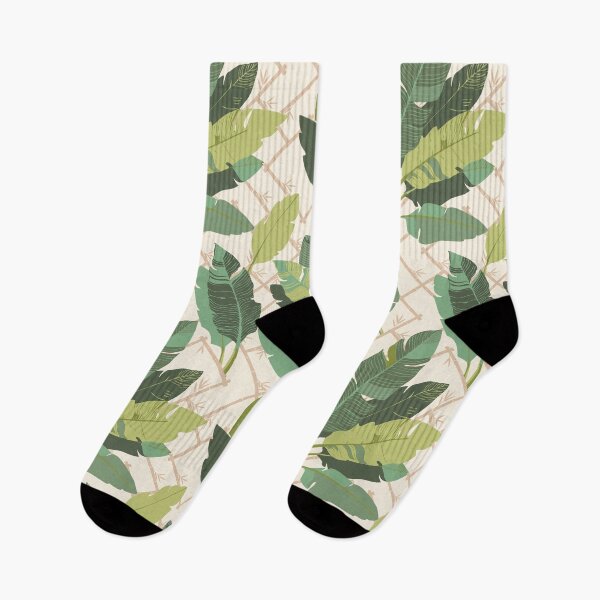 Item preview, Banana Leaf Chinoiserie Bamboo Lattice in Green and Meringue Cream designed and sold by YesterdayColl.