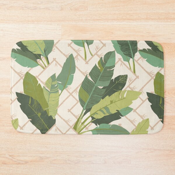 Item preview, Banana Leaf Chinoiserie Bamboo Lattice in Green and Meringue Cream designed and sold by YesterdayColl.