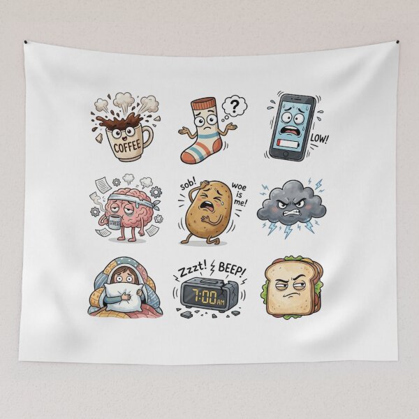 Item preview, Everyday Objects Having A Bad Day Relatable Funny Sticker Sheet designed and sold by mood-draftsman.