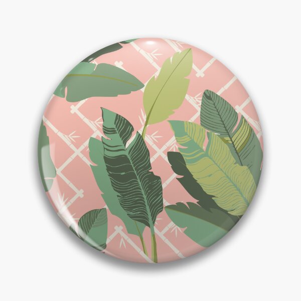 Item preview, Banana Leaf Chinoiserie Bamboo Lattice in Green and Conch Pink designed and sold by YesterdayColl.