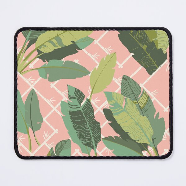 Item preview, Banana Leaf Chinoiserie Bamboo Lattice in Green and Conch Pink designed and sold by YesterdayColl.