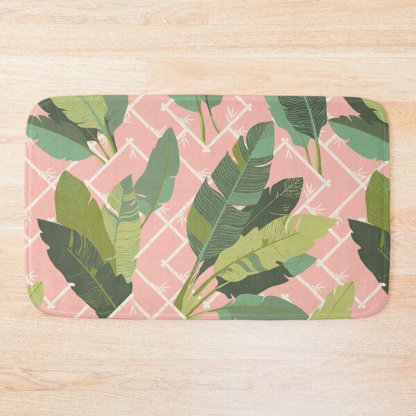 Item preview, Banana Leaf Chinoiserie Bamboo Lattice in Green and Conch Pink designed and sold by YesterdayColl.