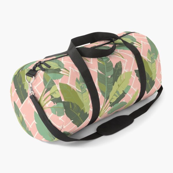 Item preview, Banana Leaf Chinoiserie Bamboo Lattice in Green and Conch Pink designed and sold by YesterdayColl.