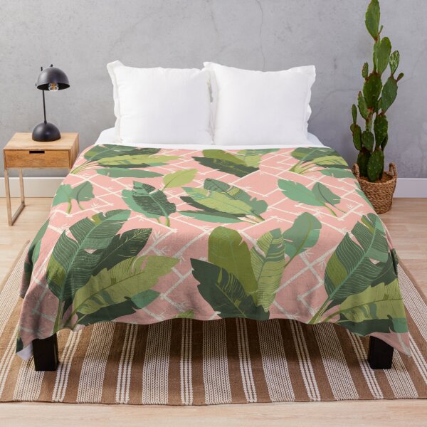 Item preview, Banana Leaf Chinoiserie Bamboo Lattice in Green and Conch Pink designed and sold by YesterdayColl.
