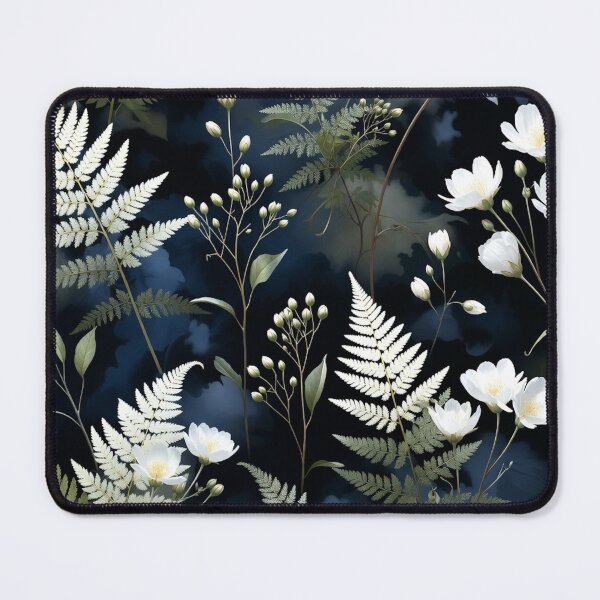 Item preview, Moody Dark Botanical Ferns And White Flowers Pattern designed and sold by IntelliMindDesigns.