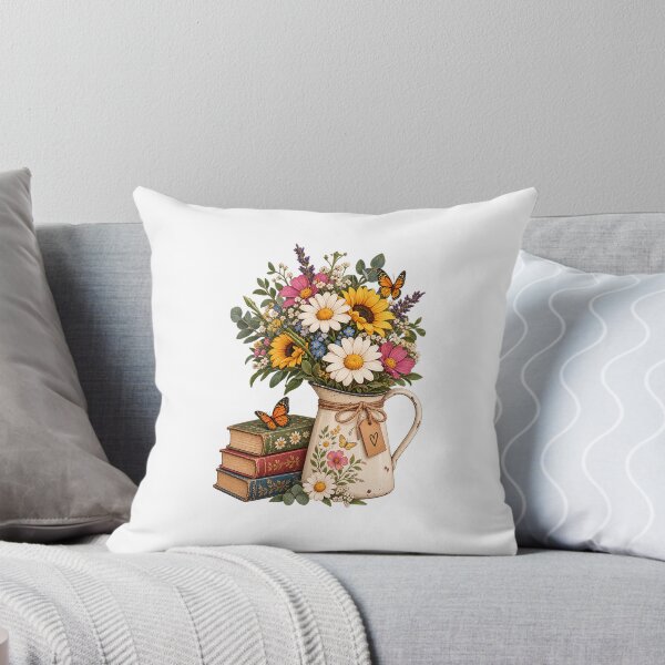 Item preview, Vintage Floral Bouquet in Enamel Pitcher with Stacked Books and Butterflies designed and sold by SimsimahLaughs.