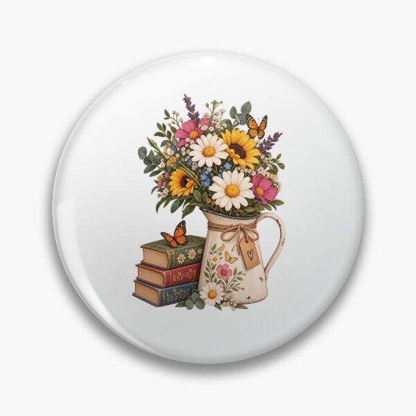 Item preview, Vintage Floral Bouquet in Enamel Pitcher with Stacked Books and Butterflies designed and sold by SimsimahLaughs.
