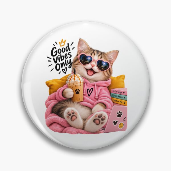Item preview, Good Vibes Cozy Cat – Happy Coffee Cat in Pink Hoodie designed and sold by Purr & Pixel Studio.