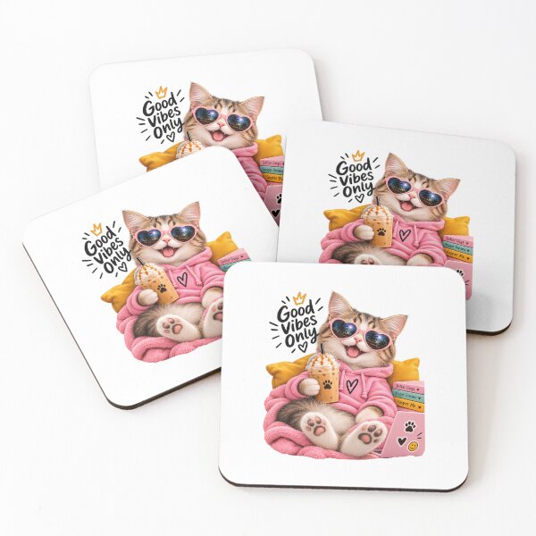 Item preview, Good Vibes Cozy Cat – Happy Coffee Cat in Pink Hoodie designed and sold by Purr & Pixel Studio.